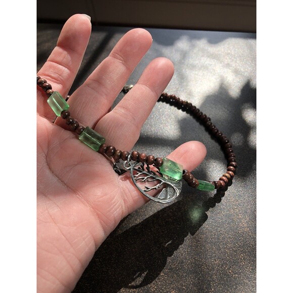 Tree of Life Medallion Stone Necklace Vintage Artisan Jewelry Woman Teen Gift - Picture 3 of 9